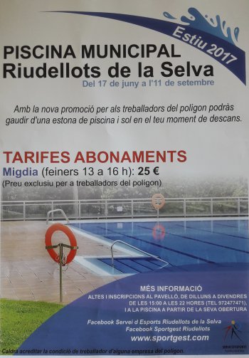 ELS TREBALLADORS DEL POLÍGON TENEN AVANTAGES PER ANAR A LA PISCINA MUNICIPAL